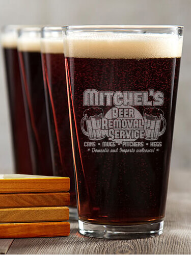 Beer Removal NA 4 Pint Glass - Engraved 4 Coaster Gift Set