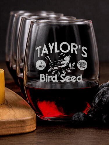 Bird Seed NA 1 Cheese Board 4 Wine Glass Gift Set - Engraved