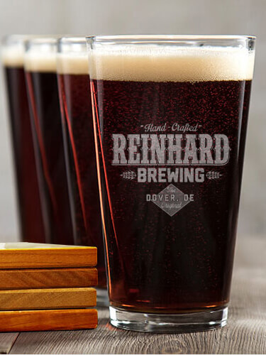 Brewing NA 4 Pint Glass - Engraved 4 Coaster Gift Set