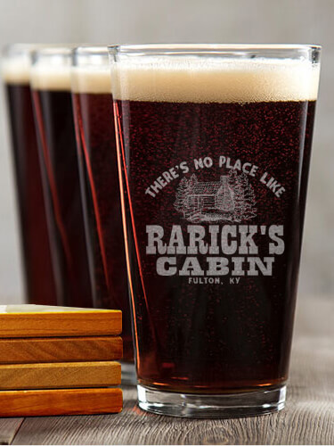Cabin NA 4 Pint Glass - Engraved 4 Coaster Gift Set