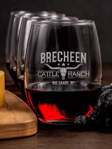 Cattle Ranch NA 1 Cheese Board 4 Wine Glass Gift Set - Engraved
