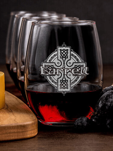 Celtic Cross NA 1 Cheese Board 4 Wine Glass Gift Set - Engraved