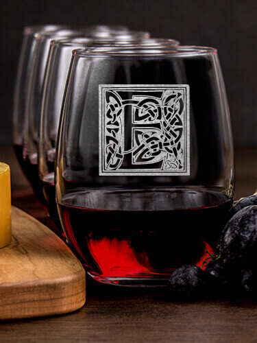 Celtic Monogram NA 1 Cheese Board 4 Wine Glass Gift Set - Engraved