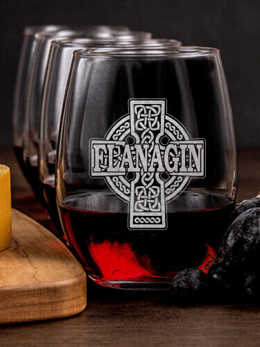 Celtic Stone Cross NA 1 Cheese Board 4 Wine Glass Gift Set - Engraved