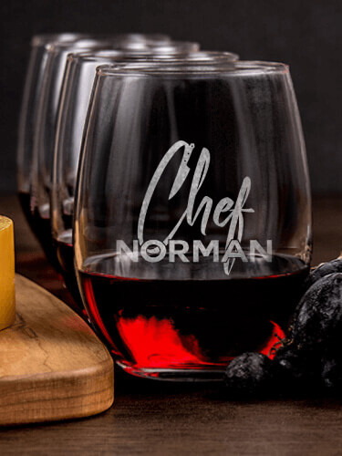 Chef NA 1 Cheese Board 4 Wine Glass Gift Set - Engraved