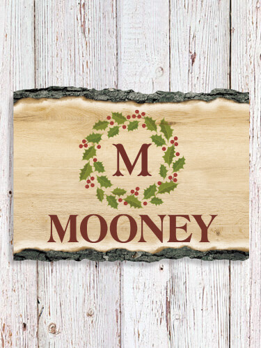 Christmas Monogram NA Faux Sliced Log Plaque