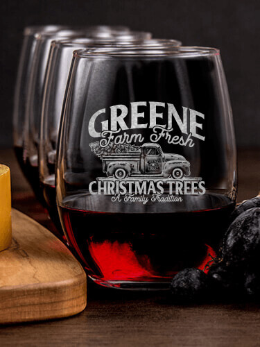 Christmas Tree Farm NA 1 Cheese Board 4 Wine Glass Gift Set - Engraved