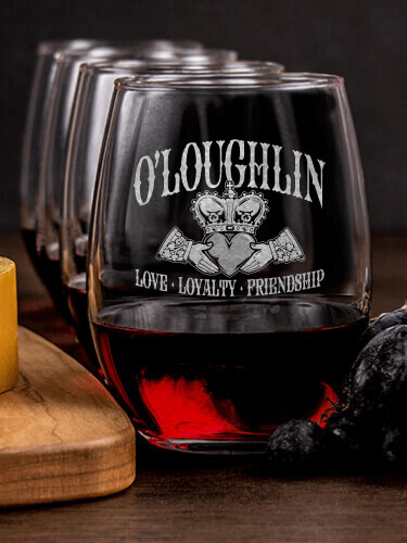 Claddagh NA 1 Cheese Board 4 Wine Glass Gift Set - Engraved