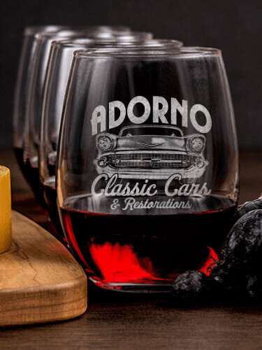 Classic Cars II NA 1 Cheese Board 4 Wine Glass Gift Set - Engraved