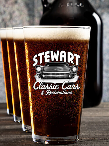 Classic Cars II NA 1 Color Printed Growler 4 Color Pint Glass Gift Set