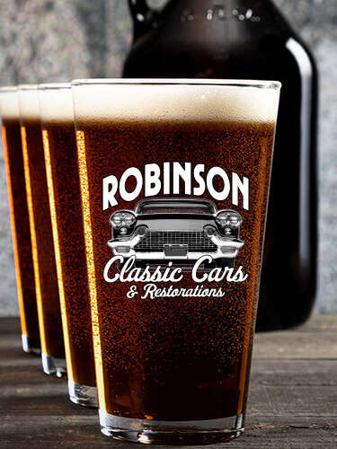 Classic Cars NA 1 Color Printed Growler 4 Color Pint Glass Gift Set