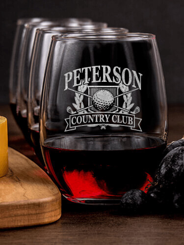 Classic Country Club NA 1 Cheese Board 4 Wine Glass Gift Set - Engraved