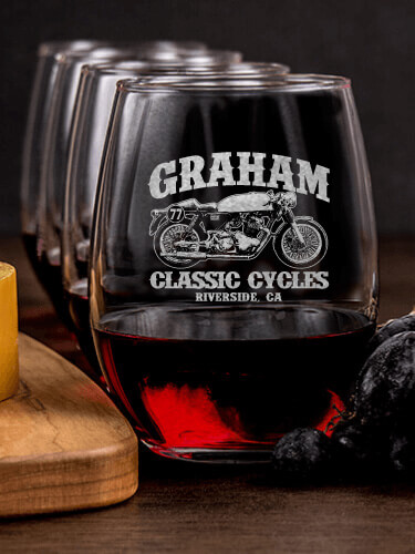 Classic Cycles NA 1 Cheese Board 4 Wine Glass Gift Set - Engraved