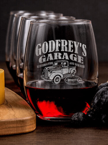 Classic Garage NA 1 Cheese Board 4 Wine Glass Gift Set - Engraved