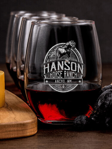 Classic Horse Ranch NA 1 Cheese Board 4 Wine Glass Gift Set - Engraved