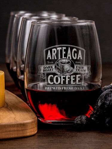 Coffee NA 1 Cheese Board 4 Wine Glass Gift Set - Engraved