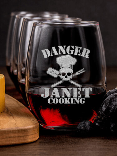 Cooking Danger NA 1 Cheese Board 4 Wine Glass Gift Set - Engraved