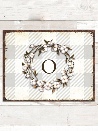Cotton Wreath Monogram NA Tin Sign 16 x 12.5