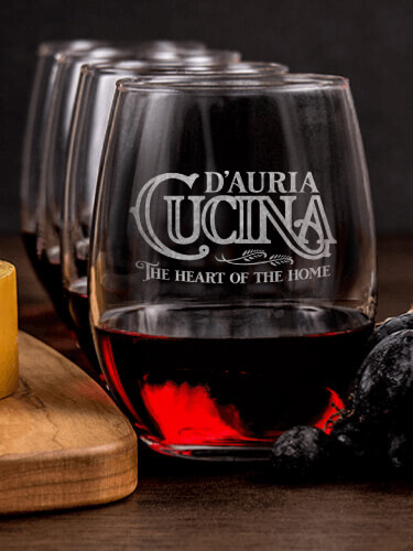 Cucina NA 1 Cheese Board 4 Wine Glass Gift Set - Engraved