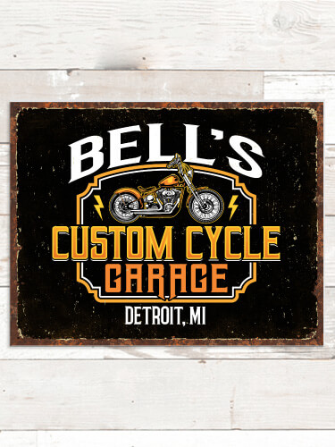 Custom Cycle Garage NA Tin Sign 16 x 12.5