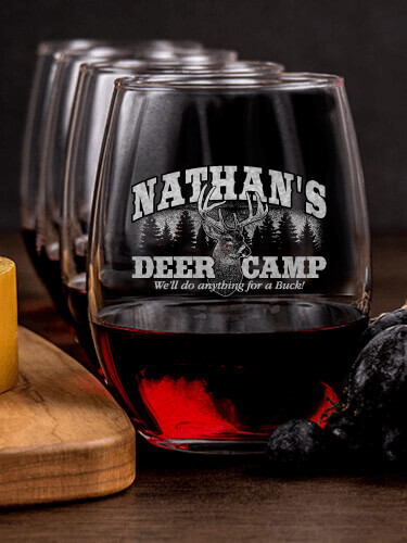 Deer Camp NA 1 Cheese Board 4 Wine Glass Gift Set - Engraved
