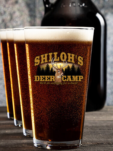 Deer Camp NA 1 Color Printed Growler 4 Color Pint Glass Gift Set