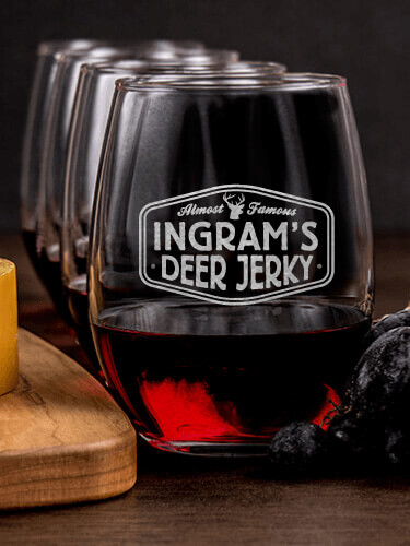 Deer Jerky NA 1 Cheese Board 4 Wine Glass Gift Set - Engraved