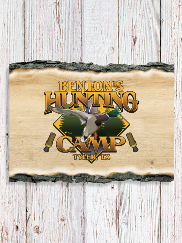 Duck Hunting Camp NA Faux Sliced Log Plaque