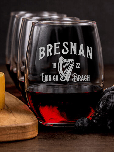 Erin Go Bragh NA 1 Cheese Board 4 Wine Glass Gift Set - Engraved