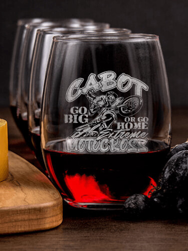 Extreme Motocross NA 1 Cheese Board 4 Wine Glass Gift Set - Engraved
