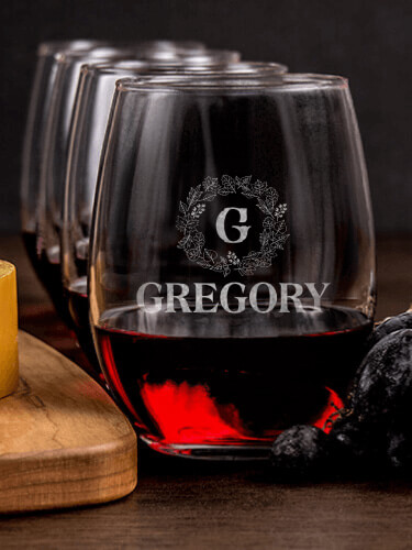 Fall Monogram NA 1 Cheese Board 4 Wine Glass Gift Set - Engraved