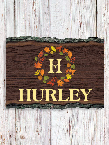 Fall Monogram NA Faux Sliced Log Plaque