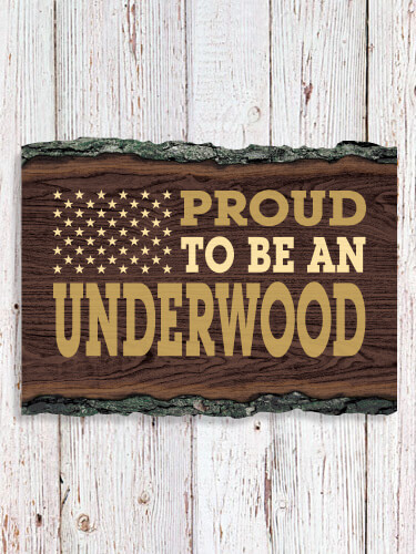 Family Flag NA Faux Sliced Log Plaque