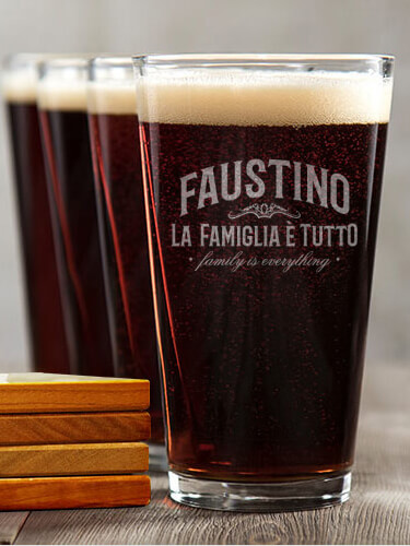 Family Is Everything NA 4 Pint Glass - Engraved 4 Coaster Gift Set