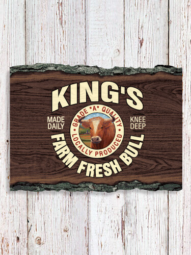 Farm Fresh Bull NA Faux Sliced Log Plaque