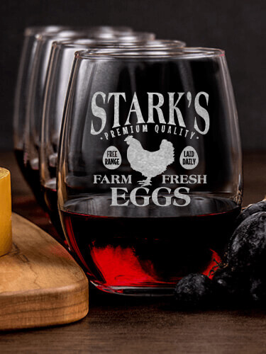 Farm Fresh Eggs NA 1 Cheese Board 4 Wine Glass Gift Set - Engraved