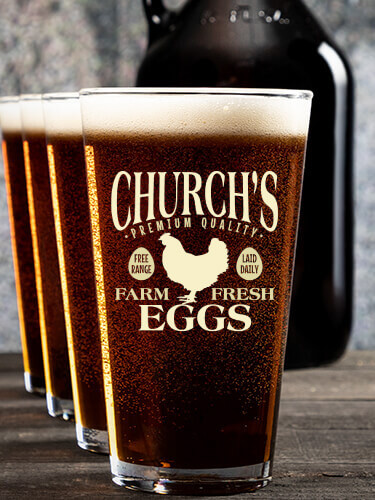 Farm Fresh Eggs NA 1 Color Printed Growler 4 Color Pint Glass Gift Set