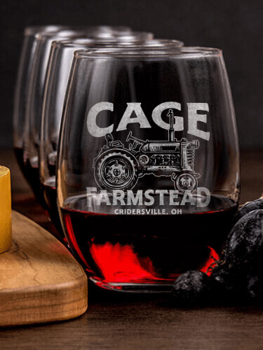 Farmstead NA 1 Cheese Board 4 Wine Glass Gift Set - Engraved