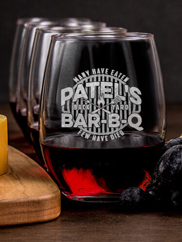 Few Have Died BBQ NA 1 Cheese Board 4 Wine Glass Gift Set - Engraved