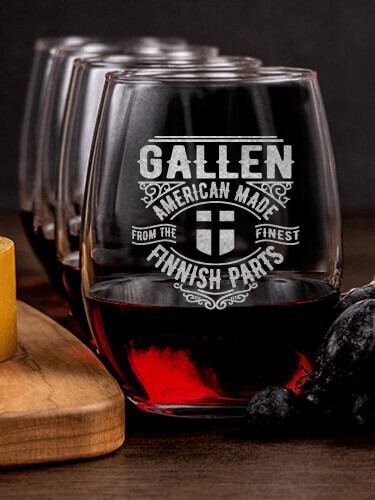 Finnish Parts NA 1 Cheese Board 4 Wine Glass Gift Set - Engraved