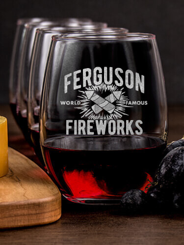 Fireworks NA 1 Cheese Board 4 Wine Glass Gift Set - Engraved