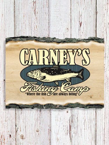 Fishing Camp NA Faux Sliced Log Plaque