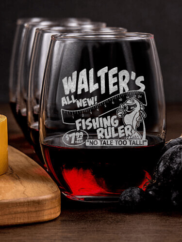 Fishing Ruler NA 1 Cheese Board 4 Wine Glass Gift Set - Engraved
