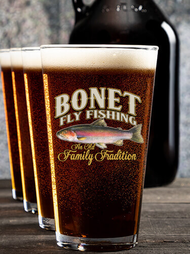 Fly Fishing Family Tradition NA 1 Color Printed Growler 4 Color Pint Glass Gift Set