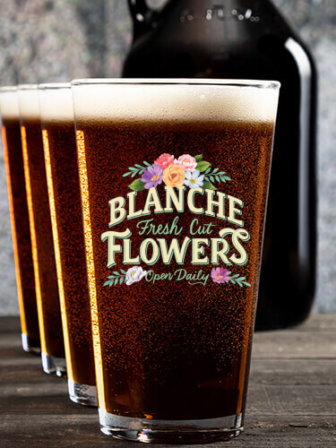 Fresh Cut Flowers NA 1 Color Printed Growler 4 Color Pint Glass Gift Set