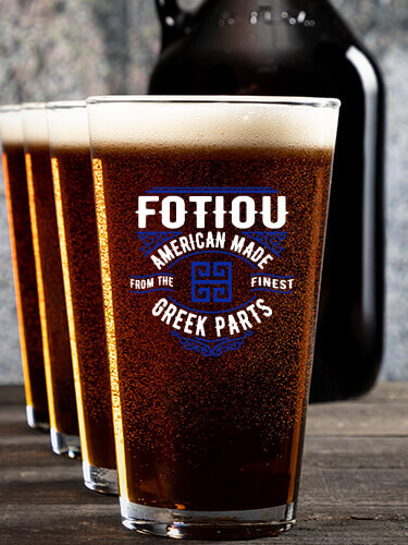 Greek Parts NA 1 Color Printed Growler 4 Color Pint Glass Gift Set