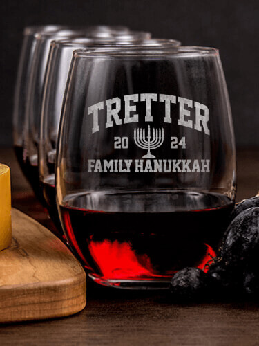 Hanukkah Varsity NA 1 Cheese Board 4 Wine Glass Gift Set - Engraved