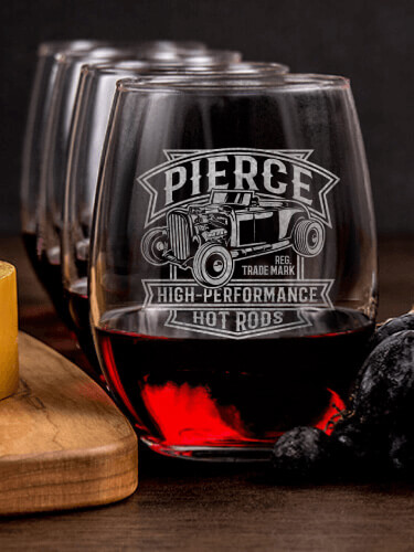 High-Performance Hot Rods NA 1 Cheese Board 4 Wine Glass Gift Set - Engraved