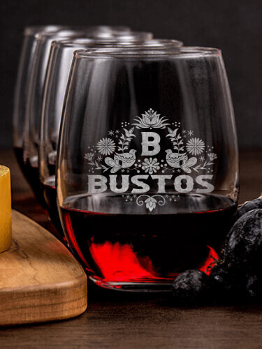 Hispanic Monogram NA 1 Cheese Board 4 Wine Glass Gift Set - Engraved