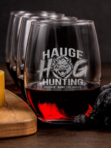 Hog Hunting NA 1 Cheese Board 4 Wine Glass Gift Set - Engraved